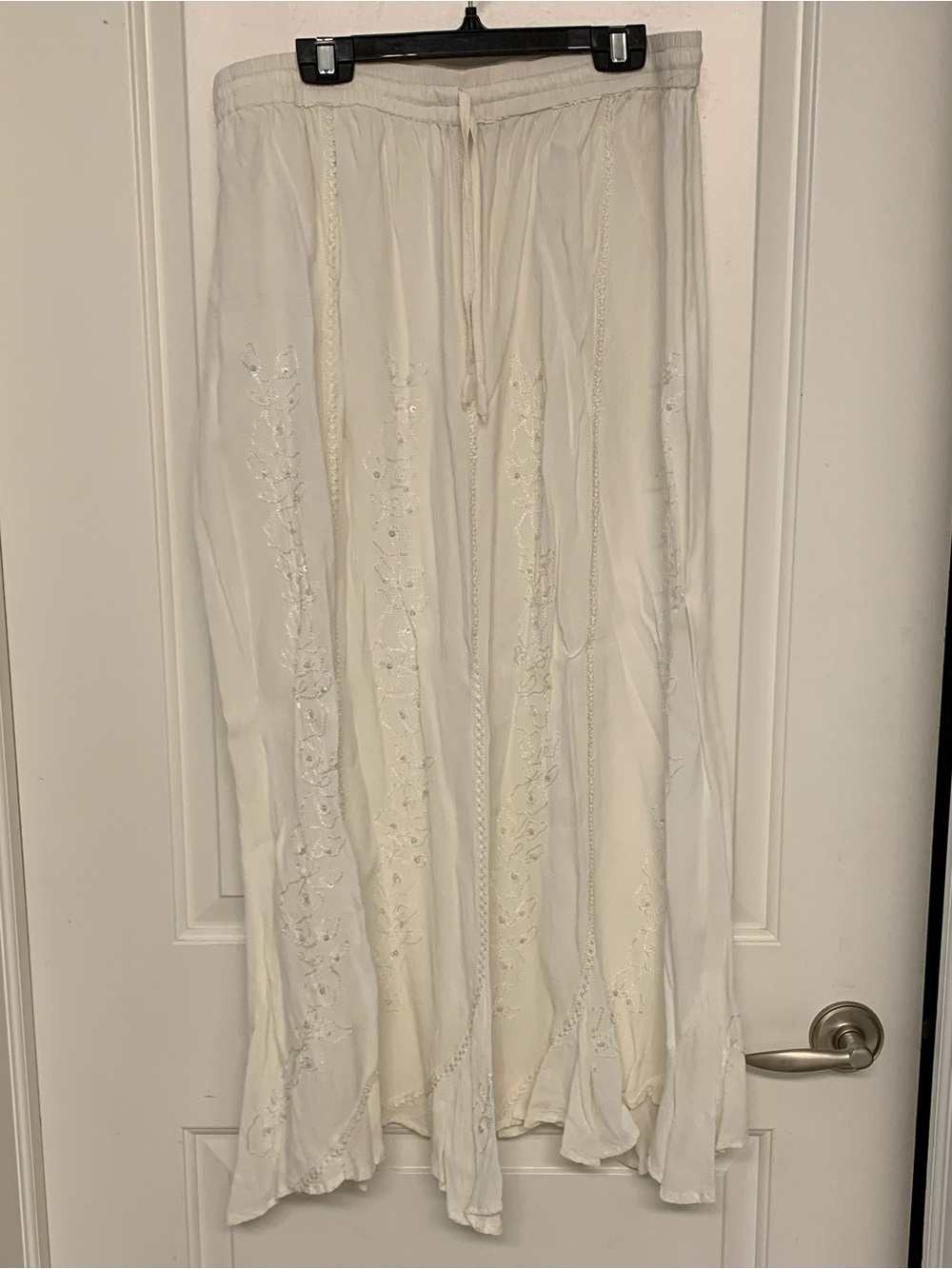 Papa White Midi Skirt XL Floral Embroidered Sequin Boho Chic Ren Faire Y2K Fairy